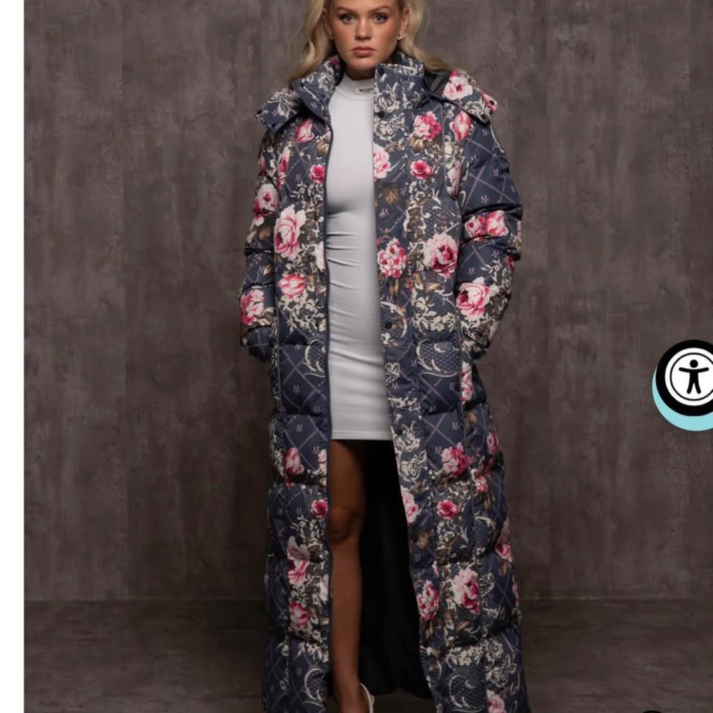 Milano Floral Puffer Coat - Navy and Pink